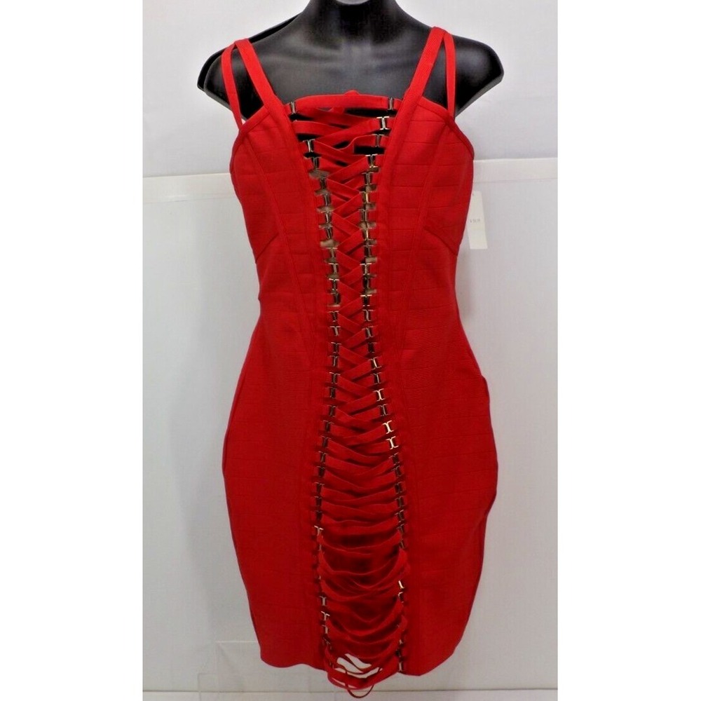 Cleo Red strap weave bandage stretch Dress - size S